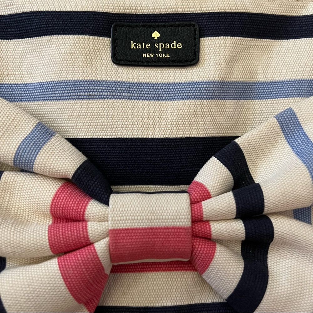 KATE SPADE Fairmont Stripe Canvas Tote Bag Bow - Picture 4 of 11